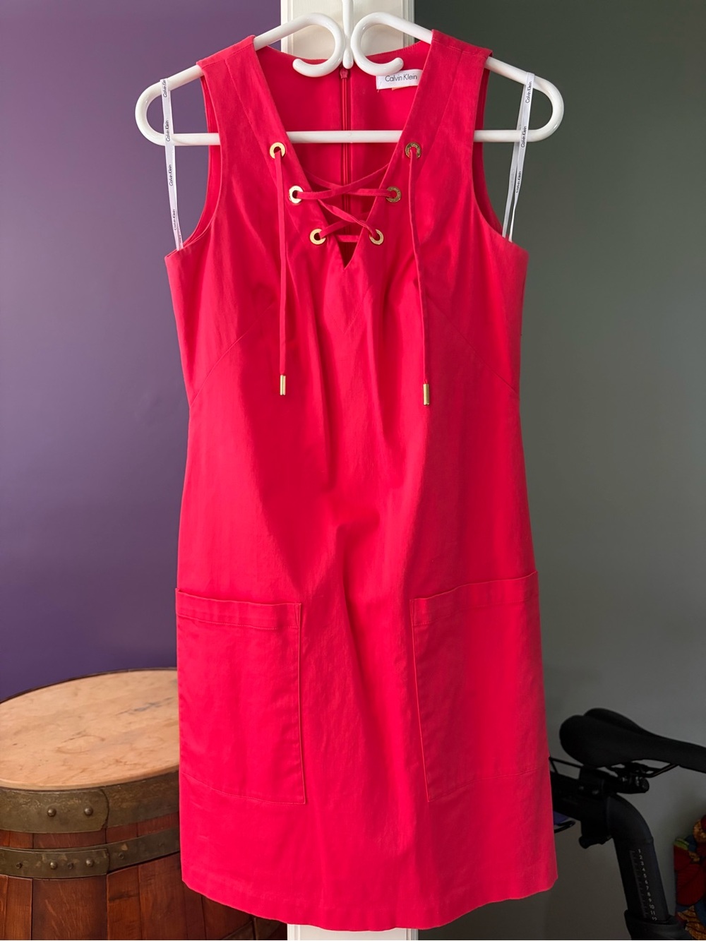 Calvin Klein Hot Pink Lace-Up Shift Dress
